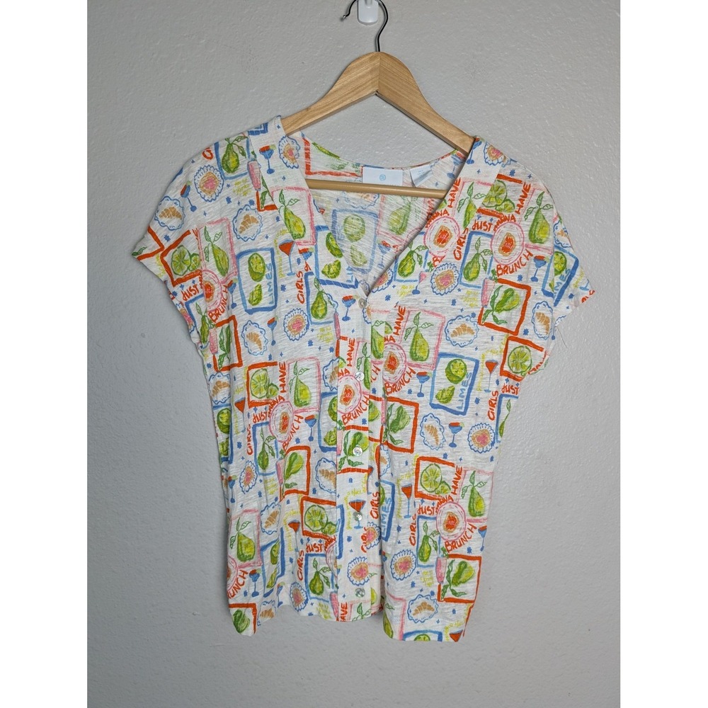 Cynthia Rowley Button-Up Womens S White Geometric Print Short Sleeve Relaxed